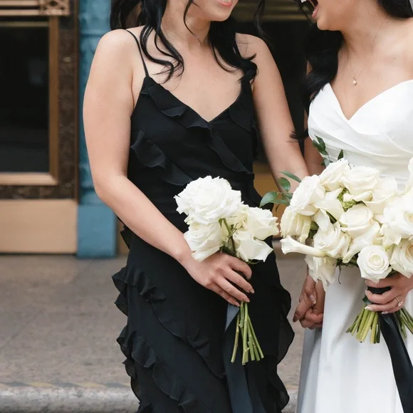 ASOS purchased / Rare London / strappy ruffle detail maxi dress w slit / black - Picture 12 of 13